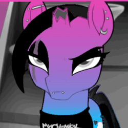 Size: 320x320 | Tagged: safe, color edit, edit, edited screencap, screencap, tempest shadow, g4, my little pony: the movie, animated, color cycling, colored, emo, female, gif