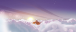 Size: 1920x804 | Tagged: safe, screencap, pegasus, pony, g4, my little pony: the movie, cloud, flying, rear view, solo, sun, sunrise, unnamed character, unnamed pony