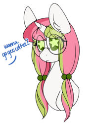 Size: 1500x2000 | Tagged: safe, artist:php172, oc, oc only, oc:stargazer lily, pony, unicorn, bust, dialogue, ear fluff, female, freckles, glasses, mare, pigtails, raised eyebrows, simple background, solo, transparent background, wingding eyes