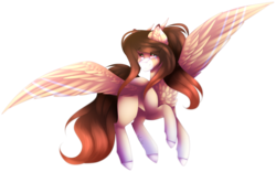 Size: 1024x640 | Tagged: safe, artist:mauuwde, oc, oc only, oc:shiro, pegasus, pony, chest fluff, female, horns, mare, simple background, solo, transparent background