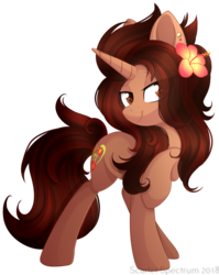 Size: 1024x1287 | Tagged: safe, artist:scarlet-spectrum, oc, oc only, oc:bramble angel mele, pony, unicorn, female, flower, flower in hair, mare, simple background, smiling, solo, transparent background