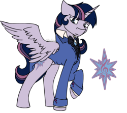 Size: 751x668 | Tagged: safe, artist:stuflox, oc, oc only, oc:synthesia monsparkle, alicorn, pony, the count of monte rainbow, clothes, crossover, mondego, monsparkle, not twilight sparkle, raised hoof, redesign, simple background, solo, the count of monte cristo, transparent background