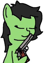 Size: 273x387 | Tagged: safe, artist:greenwood, oc, oc only, oc:filly anon, pony, female, filly, gun, m1911, simple background, transparent background, weapon