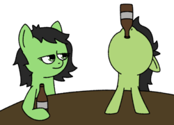 Size: 1000x718 | Tagged: safe, artist:greenwood, oc, oc only, oc:colt anon, oc:filly anon, pony, alcohol, beer, bottle, colt, female, filly, male, simple background, table, transparent background