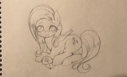 Size: 1200x729 | Tagged: safe, artist:doktor-d, fluttershy, pony, g4, cute, explicit source, female, flower, monochrome, shyabetes, solo, traditional art