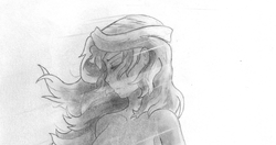 Size: 1564x826 | Tagged: safe, sunset shimmer, equestria girls, g4, hair, pencil drawing, sadness, sketch, traditional art, wind