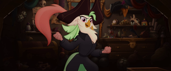 Size: 1920x804 | Tagged: safe, screencap, captain celaeno, anthro, g4, my little pony: the movie, confident, feathered hat, female, hat, pirate hat, solo, storm king's messenger outfit