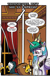 Size: 685x1047 | Tagged: safe, artist:andypriceart, edit, idw, official comic, lord gestal, princess celestia, alicorn, griffon, pony, g4, spoiler:comic, spoiler:comic62, comic, female, headcanon, male, mare, preview, queen celestia, speech bubble, unnamed character, unnamed griffon