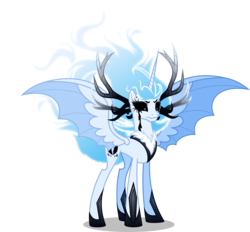 Size: 5000x4630 | Tagged: safe, artist:orin331, princess cadance, alicorn, bat pony, bat pony alicorn, pony, dancerverse, g4, absurd resolution, alternate universe, antlers, black sclera, black tears, female, hybrid wings, mare, mournful frost, nightmare cadance, nightmarified, simple background, solo, transparent background