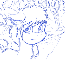 Size: 3000x3000 | Tagged: safe, artist:maximus, oc, oc only, pony, bow, forest, high res, monochrome, ribbon, sketch, solo