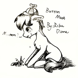 Size: 2019x2019 | Tagged: safe, artist:rikadiane, button mash, pony, g4, crying, high res, male, monochrome, sitting, solo, traditional art