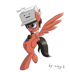 Size: 2300x2350 | Tagged: safe, artist:mingy.h, oc, oc only, pegasus, pony, box, glasses, high res, necktie, pipe, requested art, simple background, solo, white background