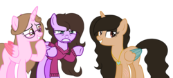 Size: 1024x462 | Tagged: safe, artist:cindystarlight, oc, oc only, oc:cindy, oc:lele glimmer, alicorn, pegasus, pony, clothes, female, mare, simple background, sweater, transparent background