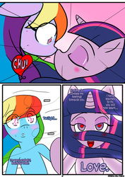 Size: 1233x1746 | Tagged: safe, artist:otakon, rainbow dash, twilight sparkle, alicorn, pony, comic:love in the clouds, g4, female, heart eyes, lesbian, patreon, ship:twidash, shipping, twilight sparkle (alicorn), wingding eyes