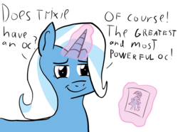 Size: 1200x893 | Tagged: safe, artist:artiks, trixie, oc, oc:trixie, pony, unicorn, g4, female, magic, mare, paper, simple background, solo, white background