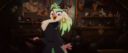 Size: 1920x804 | Tagged: safe, screencap, captain celaeno, anthro, g4, my little pony: the movie, beauty mark, chest fluff, ear piercing, earring, female, jewelry, piercing, solo, storm king's messenger outfit