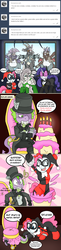 Size: 1587x6474 | Tagged: safe, artist:blackbewhite2k7, baff, clump, fluttershy, pinkie pie, rarity, spike, vex, dragon, earth pony, pegasus, pony, unicorn, g4, 4 panel comic, ask, batman, batman arkham origins, cake, catwoman, comic, cosplay, costume, crossover, dc comics, dialogue, female, flutterbitch, folded wings, food, harley quinn, hiding, horn, insanity, jervis tetch, lip bite, mad hatter, male, mare, mind control, pinkie quinn, poison ivy, poison ivyshy, scared, speech bubble, surprised, tail, teasing, teenaged dragon, television, tumblr, wings