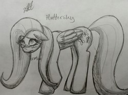 Size: 2851x2137 | Tagged: safe, artist:katkathasahathat, fluttershy, pegasus, pony, g4, blushing, female, floppy ears, high res, mare, shy, solo, traditional art