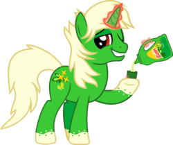 Size: 1292x1080 | Tagged: safe, artist:lightningbolt, derpibooru exclusive, oc, oc only, oc:gain fireworks, pony, unicorn, g4, .svg available, colored hooves, gain, glowing horn, grin, horn, laundry detergent, long mane, long tail, looking at you, magic, male, messy mane, messy tail, one eye closed, ponified, pouring, raised hoof, show accurate, simple background, smiling, smug, solo, stallion, svg, transparent background, vector, wink