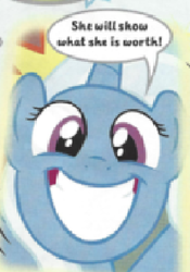 Size: 419x599 | Tagged: safe, trixie, pony, g4, cropped, cute, diatrixes, female, grin, happy, irrational exuberance, low quality, lowres, skill, smiling, solo, sweet dreams fuel, trixie n'abandonne jamais !, worth