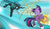 Size: 2414x1424 | Tagged: safe, artist:yewdee, queen chrysalis, twilight sparkle, alicorn, pony, g4, crying, duo, fight, fireball, i can't believe it's not idw, magic, snorting, twilight sparkle (alicorn)