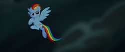 Size: 1920x804 | Tagged: safe, screencap, rainbow dash, pegasus, pony, g4, my little pony: the movie, female, flying, mare, solo