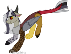 Size: 1541x1181 | Tagged: safe, artist:azure-quill, oc, oc only, draconequus, hybrid, female, interspecies offspring, offspring, parent:discord, parent:zecora, parents:zecord, simple background, solo, transparent background