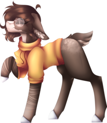 Size: 1024x1174 | Tagged: safe, artist:mauuwde, oc, oc only, oc:addie, earth pony, pony, chest fluff, clothes, deer tail, female, glasses, mare, simple background, solo, sweater, transparent background