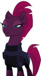 Size: 3960x7214 | Tagged: safe, artist:ejlightning007arts, tempest shadow, pony, unicorn, g4, my little pony: the movie, armor, broken horn, eye scar, female, horn, lidded eyes, mare, scar, simple background, solo, transparent background, vector