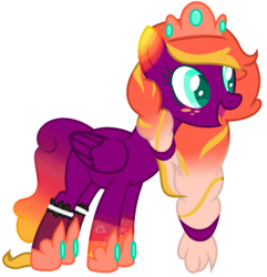 Size: 1028x1068 | Tagged: safe, artist:razorbladetheunicron, oc, oc only, oc:sunset delight, pegasus, pony, base used, braid, clothes, commission, crown, gradient hooves, gradient mane, hairband, happy, jewelry, jewels, leaning forward, open mouth, regalia, shoes, simple background, smiling, socks, solo, white background