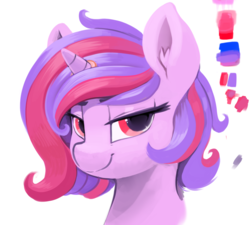 Size: 989x890 | Tagged: safe, artist:dimfann, oc, oc only, oc:toxie cookie, pony, bust, female, horn, horn ring, lidded eyes, mare, portrait, ring, solo