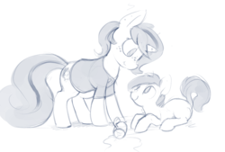 Size: 1322x893 | Tagged: safe, artist:dimfann, oc, oc only, oc:lilith, cup, foal, monochrome, sketch, spill