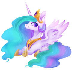 Size: 1400x1300 | Tagged: safe, artist:sertralite, princess celestia, alicorn, pony, g4, chibi, female, mare, prone, simple background, smiling, solo, transparent background