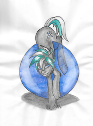 Size: 2387x3223 | Tagged: safe, artist:littlemissdevil1, oc, oc only, oc:magix, ball, exercise ball, high res, looking at you, traditional art