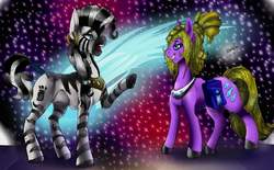 Size: 1163x720 | Tagged: safe, artist:brainiac, oc, earth pony, pony, zebra, fallout equestria, commission, zebra oc