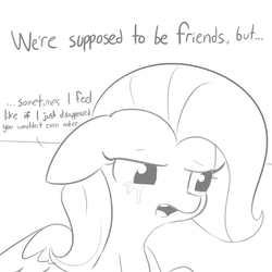 Size: 1650x1650 | Tagged: safe, artist:tjpones, fluttershy, pegasus, pony, g4, comic, crying, depression, female, floppy ears, mare, monochrome, open mouth, sad, single panel, sketch