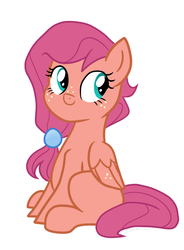 Size: 500x680 | Tagged: safe, artist:zeereeno, oc, oc only, pegasus, pony, blank flank, female, filly, freckles, offspring, parent:big macintosh, parent:fluttershy, parents:fluttermac, simple background, sitting, solo, white background, wing freckles