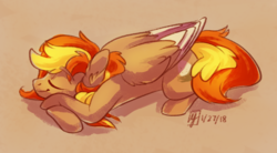 Size: 1839x1013 | Tagged: safe, artist:spacechickennerd, oc, oc only, oc:chickpea, pegasus, pony, female, mare, prone, sleeping, solo
