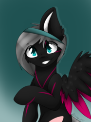 Size: 385x514 | Tagged: safe, artist:pinkdolphin147, oc, oc only, oc:butterfly wing, pegasus, pony, colored wings, colored wingtips, female, mare, solo