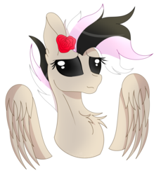 Size: 2485x2708 | Tagged: safe, artist:tomboygirl45, oc, oc only, oc:arya, pegasus, pony, black sclera, bust, female, flower, flower in hair, high res, mare, portrait, simple background, solo, transparent background