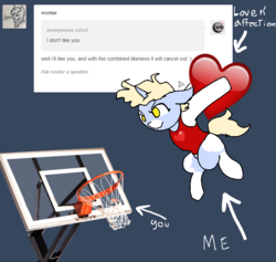 Size: 750x710 | Tagged: safe, artist:nootaz, oc, oc only, oc:nootaz, anon hate, basketball net, heart, love and affection, tumblr