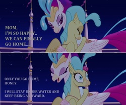 Size: 1280x1070 | Tagged: safe, edit, edited screencap, screencap, princess skystar, queen novo, classical hippogriff, hippogriff, g4, my little pony: the movie, comic, coward, duo, female, mother and daughter