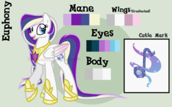Size: 1256x778 | Tagged: safe, artist:ipandacakes, oc, oc only, oc:euphony, pegasus, pony, female, mare, offspring, parent:princess cadance, parent:shining armor, parents:shiningcadance, reference sheet, solo