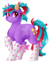 Size: 1024x1272 | Tagged: safe, artist:sk-ree, oc, oc only, oc:cosmic spark, pony, unicorn, clothes, female, mare, simple background, socks, solo, transparent background, watermark
