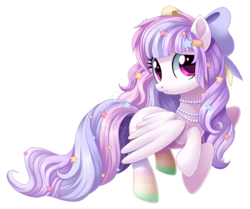 Size: 1600x1340 | Tagged: safe, artist:centchi, oc, oc only, oc:fairy kei, pegasus, pony, beautiful, bow, female, hair bow, mare, simple background, solo, transparent background, watermark