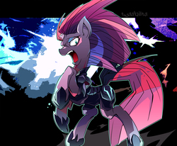 Size: 1600x1319 | Tagged: safe, artist:tyuubatu, tempest shadow, pony, g4, my little pony: the movie, armor, broken horn, female, horn, mare, open mouth, solo