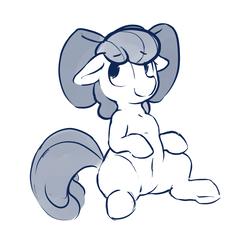 Size: 2000x2000 | Tagged: safe, artist:dimfann, apple bloom, earth pony, pony, g4, bow, female, floppy ears, high res, monochrome, sketch, solo