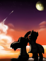 Size: 1515x1997 | Tagged: source needed, safe, artist:qbellas, pony, game:to the moon, duo, mare in the moon, moon, ponified, to the moon