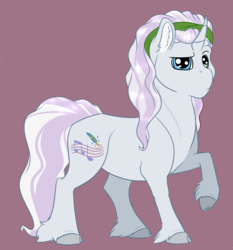Size: 1580x1694 | Tagged: safe, artist:ganashiashaka, oc, oc only, oc:msarble chord, pony, unicorn, colt, male, offspring, parent:chipcutter, parent:sweetie belle, parents:chipbelle, raised hoof, simple background, solo