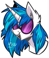 Size: 1809x2149 | Tagged: safe, artist:lrusu, dj pon-3, vinyl scratch, pony, unicorn, g4, ear fluff, female, mare, open mouth, simple background, smiling, solo, sunglasses, transparent background